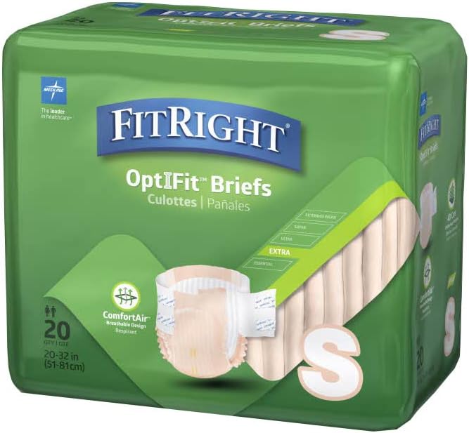 FitRight Adult Incontinence Briefs with Tabs, Moderate Absorbency, Small, 20" to 32", 20 Count