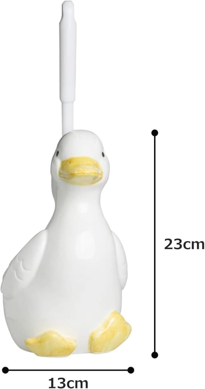 Sunart SAN812 Cute Miscellaneous Goods Lovely Pottery Duck Toilet Brush Stand with Toilet Brush Width 4.9 inches (12.5 cm), White