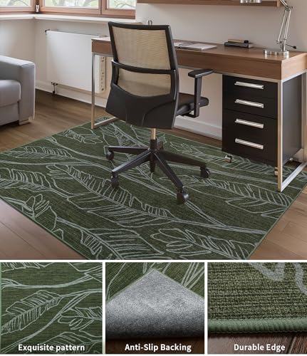 chakme Office Chair Mat for Hardwood Floor, 48"x36" Easy Glide Computer Desk Mat Protector for Rolling Chair Under Desk Rug Nonslip Backing, Machine Wash, (Dark Green Leaf)