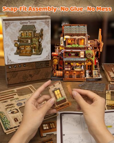 OZJAY Corner Tavern DIY Miniature House Kit, 3D Wooden Puzzle for Adults