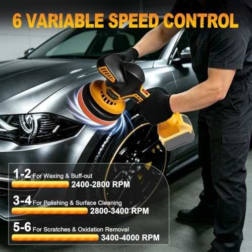 6" Cordless Rotary Car Buffer Polisher for Dewalt 20V MAX Batteries