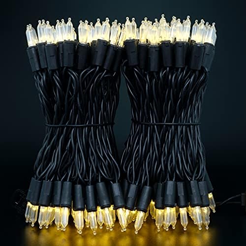 YULETIME 200 Warm White LED Christmas Lights, 66 ft Black Wire String Light