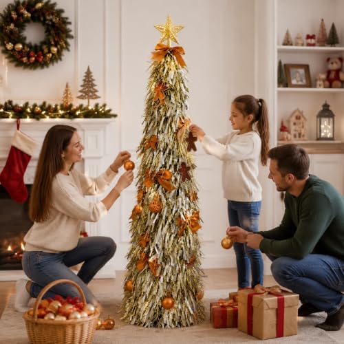 Christmas Tree 5FT Artificial Xmas Decor Pop Up with Decoration Silver-Gold
