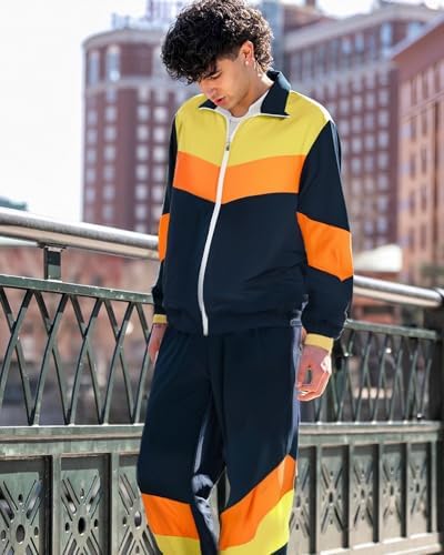 UOUA 80s Outfit for Men 90s Costumes 2 Piece Long Sleeve Track Suit Set