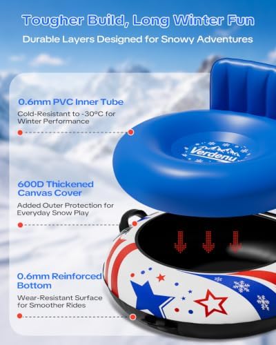 Inflatable Snow Tube with Canvas Cover & Backrest for Kids and Adults