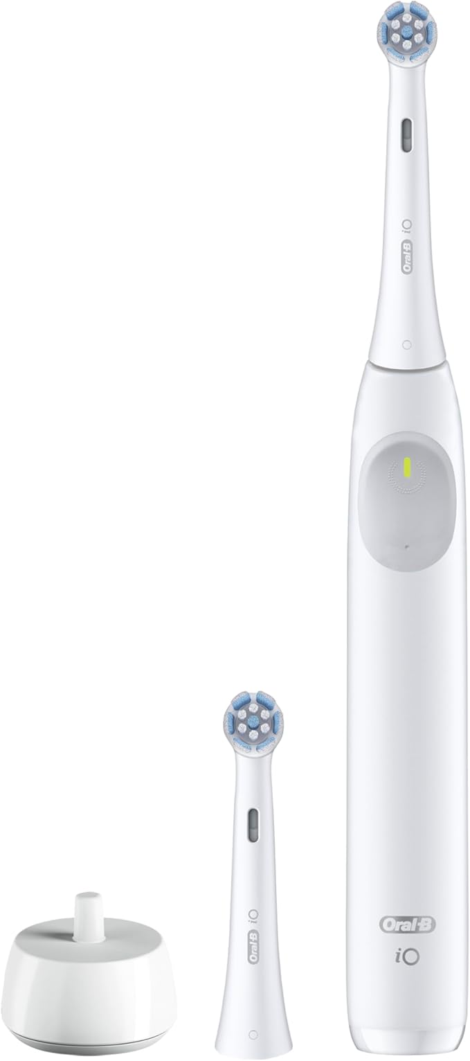 Oral-B Rechargeable Electric Toothbrush, iO2 Starter Kit, 3 Cleaning Modes, Automatic Pressure Sensor to Protect Gums, 2 Brush Heads, Pure White (Pack of 3)