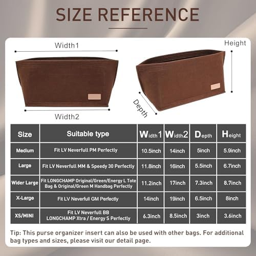 Doxo Purse Organizer Insert for Handbags & Base Shaper 2pc Set, Felt Neverfull PM Organizer Insert, Tote Bag Organizer with Zipper Pocket and Bottle Holder, Fit Neverfull PM and More, Brown-M