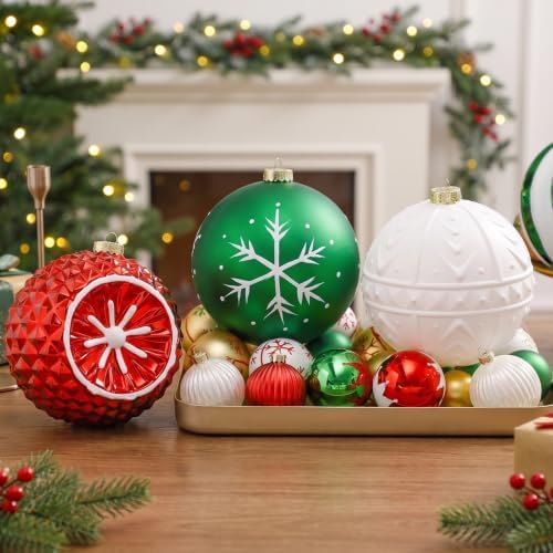 SHareconn 4ct 6 Inch Large Christmas Tree Balls Ornaments, Red&Green White