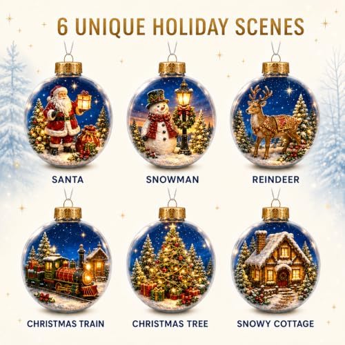 Glowing Christmas Story Ornaments, 6 Pack Light-Up Mini Scenes for Tree