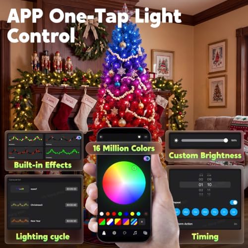 JOYIN 7.5 FT Prelit Slim Christmas Tree, 360 RGB Lights, App & Remote Control, Hinged Branches, Gloves & Metal Base Included, Easy Setup, Realistic Artificial Pencil Tree for Indoor Holiday Decor