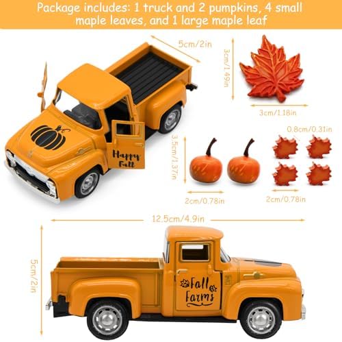Thanksgiving Truck Decor, Fall Orange Maple Leaf Pumpkin Metal Truck Decorations for Home Indoor, Mini Cute Pumpkin Tiered Tray Decor, Farmhouse Kitchen Tabletop Centerpiece Decorations