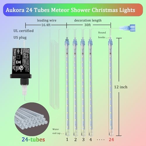Aukora Christmas Lights Outdoor, Meteor Shower Lights UL Certified