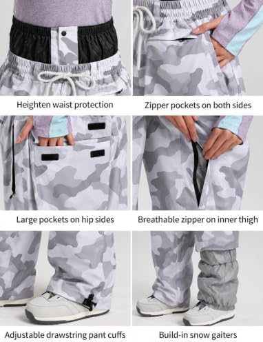 GSOU SNOW Mens Womens Baggy Snowboard Pants Loose Fit Ski Snow Pants