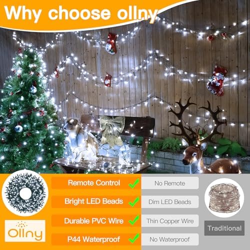 Ollny Christmas Tree Lights 400LED 132FT, Remote Plug-in Christmas Lights with Timer and 8 Modes Waterproof Outdoor String Lights for Thanksgiving Xmas House Indoor Outside Decorations (Cool White)
