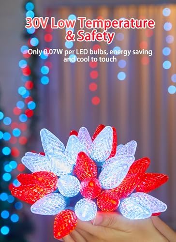 C9 Christmas Lights Outdoor, 114FT 150 LED C9 String Lights, Red|Pure White
