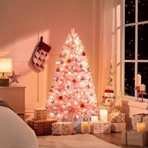 Yaheetech 4.5ft Pre-lit Christmas Tree with 150 Warm White Lights, Pink
