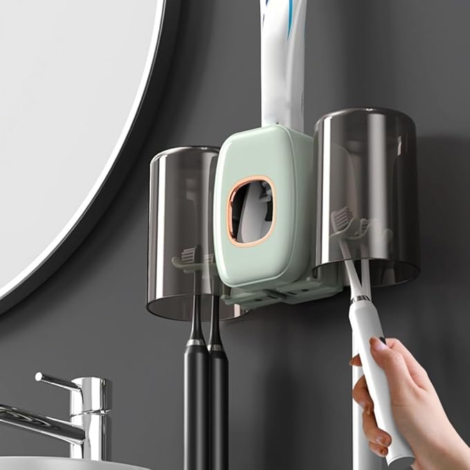 Toothbrush Rack Wall-Mounted Toothpaste Squeezer Wash Room Tooth Cup Tooth Cylinder Wash Cup Rack Bathroom Punch-Free Toothbrush Holder Bathroom Toothbrush Holder(A)