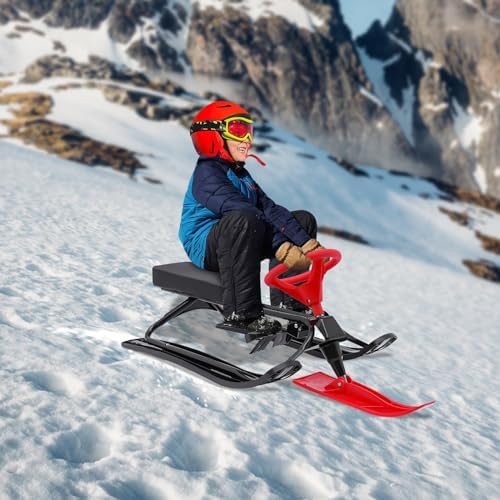 Snow Racer Sled,Ski Sled Slider Board,Snow Sled for Kids,Ski Sled Slider Board with Steering Wheel,(220.05磅),Snow Racer Sled,for Kids Age 3-15 Years& up,Steerable Snow Sled for Teenagers Adults