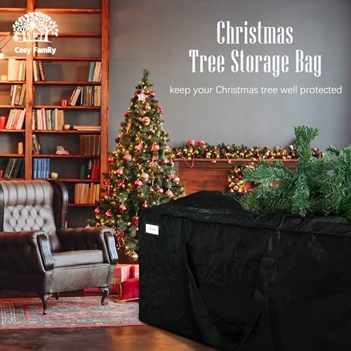 Cosy Family 7.5 ft Christmas Tree Storage Bag - Durable Heavy Duty Extra Large Artificial Xmas Holiday Tree Bag with Reinforced Handles and Dual Zippers Wide Opening - Black