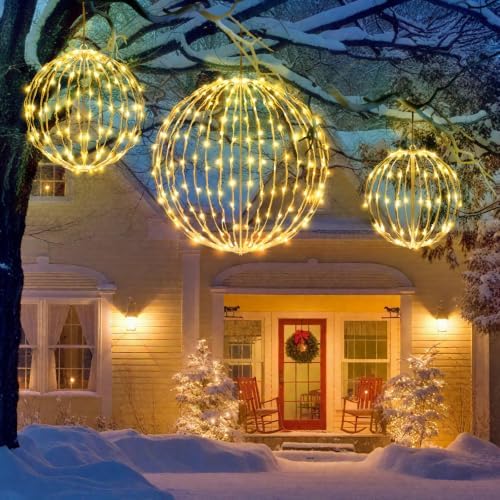 Christmas Decorations,LED Light Balls Outdoor,3 Pack,Warm White
