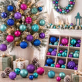 Lunmon 64 Pcs Christmas Ball Ornaments Blue Purple Hot Pink Teal Xmas Bulbs Ornament 1.6/1.97/2.4 Inch Plastic Hanging Decoration Assorted Size Christmas Decorations for Tree Home Wreath Party Decor