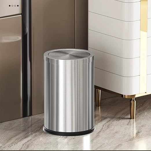 Brushed Nickel Bathroom Trash Can,Stainless Steel Garbage Can with Fild Lid,Small Trash Can for Bedroom,Hotel,Office,Laundry(Sliver)