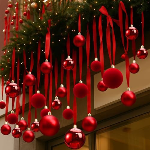 Halloscume 78 Pcs Christmas Ball Ornaments Ceiling Hanging Decor, Red
