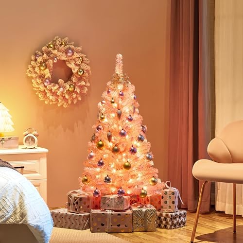 Yaheetech 4ft Pre-lit Artificial Small Christmas Tree with Stand, Pink