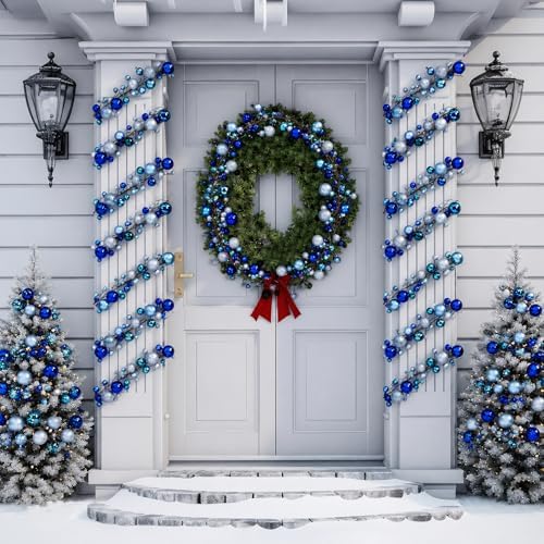 2 Pcs 6 ft Christmas Ball Ornament Garland, Blue,Silver
