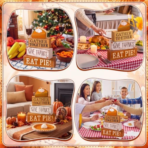Moucuny 4 Pcs Fall Coffee Table Decor Wooden Pie Topper Thanksgiving