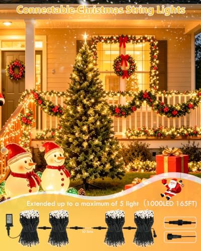 2 Pack 200LED Christmas Lights Indoor Outdoor Warm White to Cool White