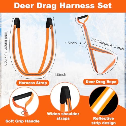 WinnerWhy 1.2mm Deer Drag Sled with Rope,Tapered-Anti Slip,Orange