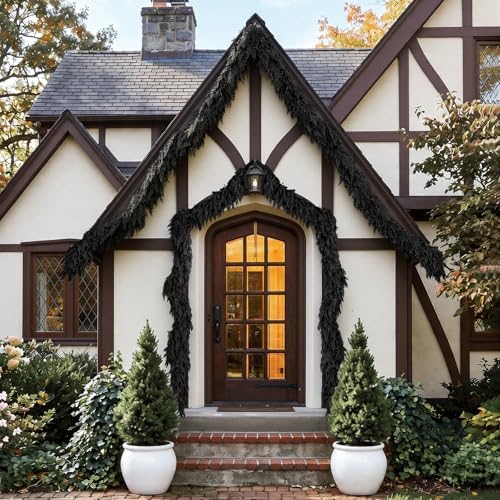 9 FT Halloween Cedar Garland, Black Real Touch Soft Christmas Decorations
