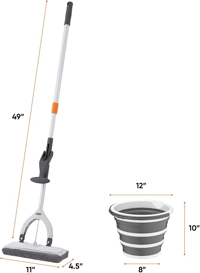 Superio Miracle Microfiber Mop with Telescopic Handle & 2-Gallon Collapsible Bucket - Lightweight Cleaning Set for Floors, Walls, Car Wash, Camping & More - Grey