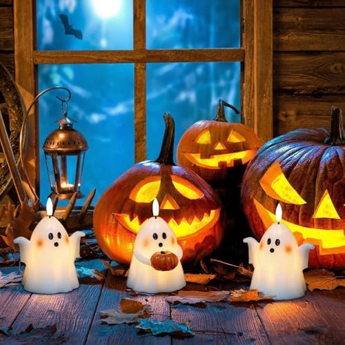 Wondise Halloween Flameless Candles with 6hrs Timer Spooky Ghost