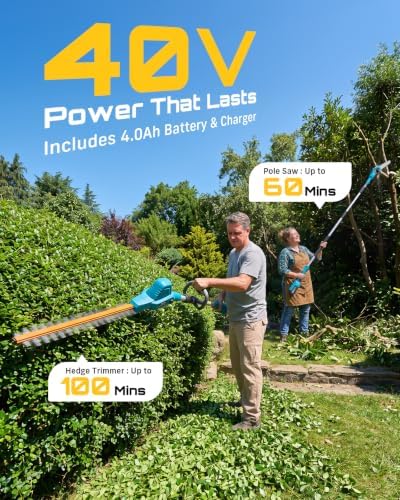 SEESII Cordless Pole Saw and Pole Hedge Trimmer Combo, 2-in-1 40V 4.0Ah Kit