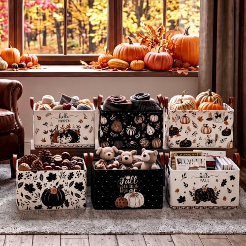 CHENGU 6 Pack Fall Storage Bins Collapsible Retro Autumn Pumpkin Baskets