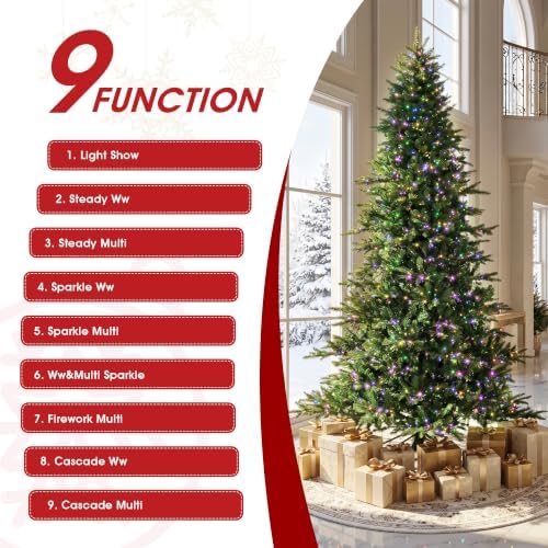 Glitzhome Artificial Christmas Tree, 11ft Prelit Christmas Trees Vibrant Evergreen Fir with 3,150 Warm White/Multi-Color Twinkling Lights, 9 Function w/Foot Pedal and Remote Control,Simple Setup