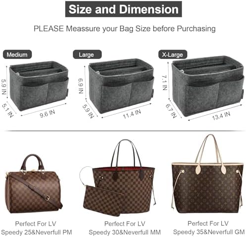 OMYSTYLE Purse Organizer Insert, Felt Tote Bag Organizer Insert with 5 Sizes, Handbag Dividers for Inside Purse, Compatible with Longchamp, Neverful, Speedy and More