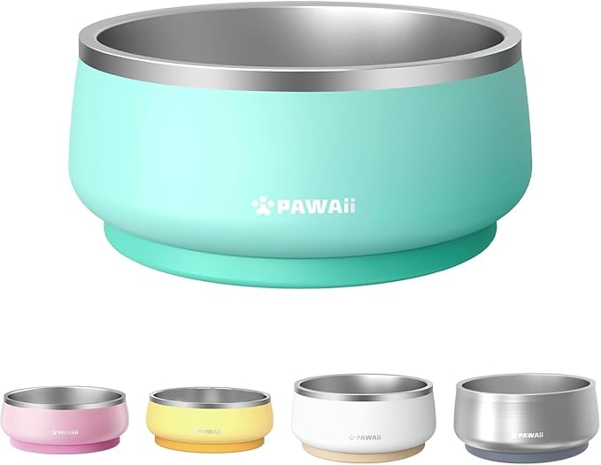 Pawaii Dog Bowl,34 oz Stainless Steel Food and Water Bowl,ID Tag,1 Pack | Double-Wall Design,Non-Slip Rubber Base,Dishwasher Safe,Smooth Open Design, Not a Slow Feeder,Easy-Rinse Interior