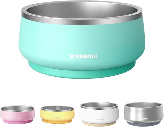 Pawaii Dog Bowl, 68 oz Stainless Steel Food and Water Bowl, ID Tag, 1 Pack | Double-Wall Design,Non-Slip Rubber Base,Dishwasher Safe,Smooth Open Design, Not a Slow Feeder,Easy-Rinse Interior