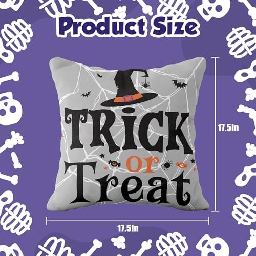 OHOME Halloween Decorations - Halloween Pillow Covers 18x18 | Halloween Decor Indoor Outdoor - Skeleton Ghost Pumpkin Throw Pillows for Room Office - Trick or Treat Party Decorations Favors,2 PCS