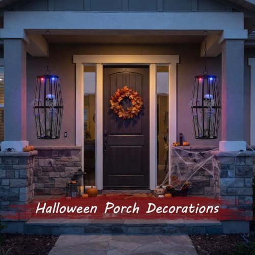 2-Pack 23” Scary Hanging Skeletons Ghosts Solar Halloween Decor