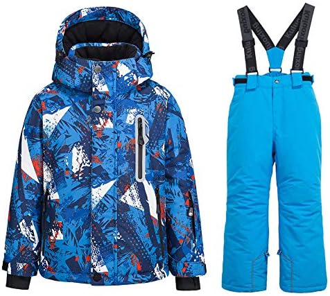 WOWULOVELY Big Boy's 2-Piece Colorblock Snow Pants and Jacket Snowsuit Ski Suit