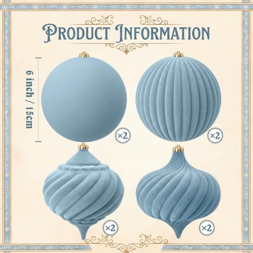 Civaner 4 Pcs Large Velvet Christmas Ball,6 Inch,Dusty Blue