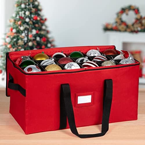 Christmas Ornament Storage Container,Box Stores Up to 54, Adjustable Dividers, Large Organizer Bin to Protect and Store Holiday Décor