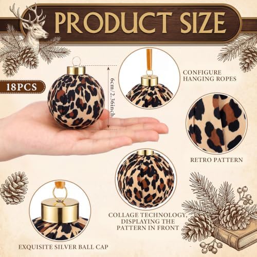 Outus 18Pcs Leopard Print Christmas Ball Ornaments Wild Glam Decor for Tree