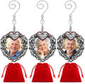 Memorial Photo Ornament for Loss of Loved One, Forever in Our Hearts Silver Heart Ornament with Angel Wings, Personalized Picture Memorial Christmas Ornament, Sympathy Gift, 3 Pack with Storage Bag
