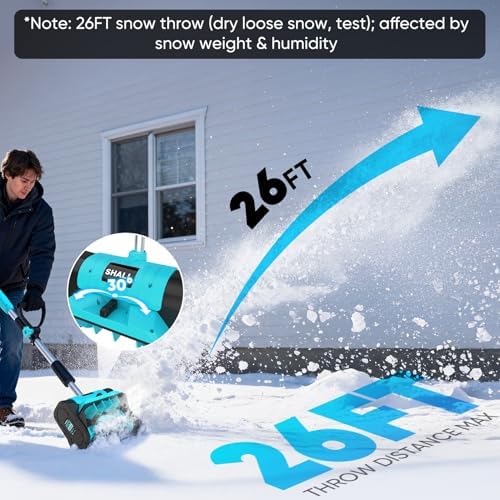 SHALL 21V Brushless Cordless Snow Shovel, 12" Cordless Snow Blower, 4AH Battery Powered Electric Snow Removal with Deflector & Dust Cover, 26FT Throw Distance for Driveway,Steps, Patio, Sidewalk