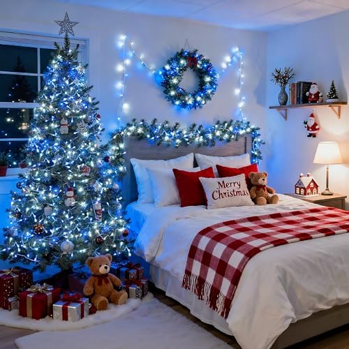 JMEXSUSS 600 LED Blue and White Christmas Lights Outdoor with Remote